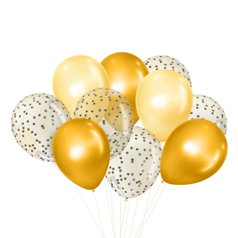 10 ballons doré à motifs unis et confettis (Ø18 cm) 10 ballons doré à motifs unis et confettis (Ø18 cm)