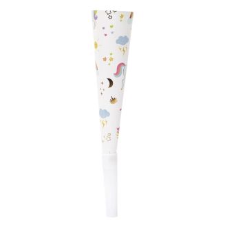6 trompettes de fête en papier blanc à motifs licorne