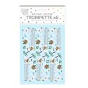6 trompettes de fête en papier blanc à motifs dinossaure