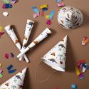 6 trompettes de fête en papier blanc à motifs dinossaure