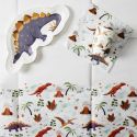 Nappe en papier blanc à motifs dinosaures (183x137 cm)