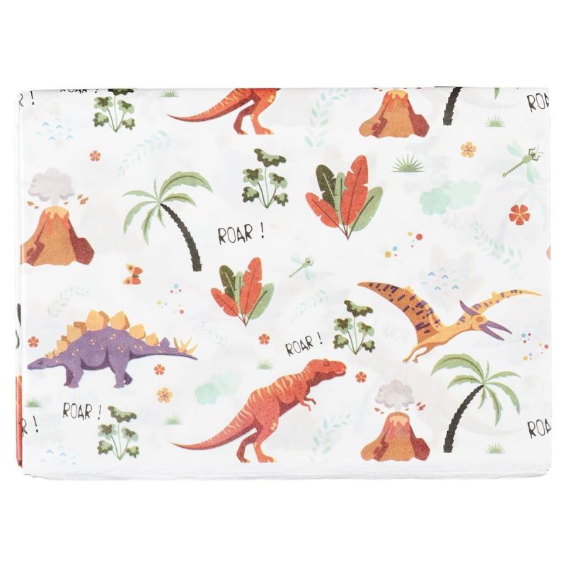 Nappe en papier blanc à motifs dinosaures (183x137 cm)