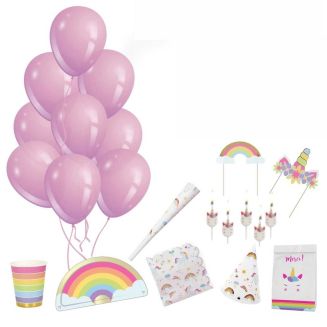 Kit festif de 54 accessoires d’anniversaire en papier blanc motifs licorne