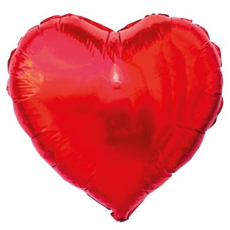 Ballon en aluminium rouge en forme de cœur H45 cm avec sa paille de gonflage