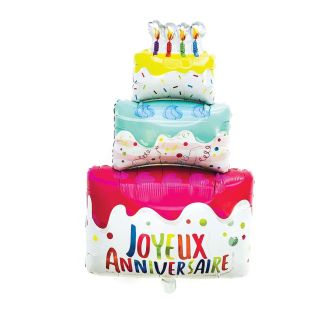 Ballon en aluminium en forme de gâteau d'anniversaire H75 cm