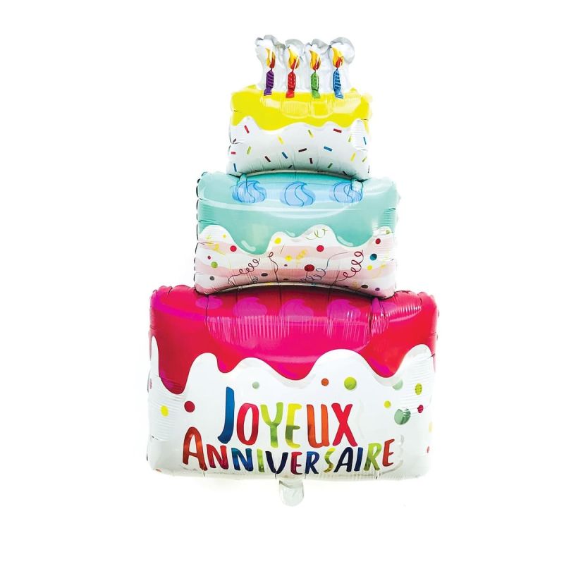 Ballon en aluminium en forme de gâteau d'anniversaire H75 cm