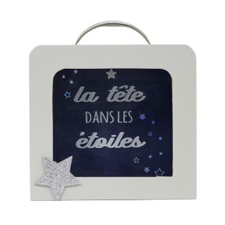 Tirelire enfant en MDF crème en forme de valise