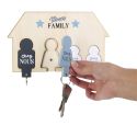 4 Porte-clés avec support mural décoratif "Famille" bleu & naturel