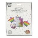 4 ballons en aluminium multicolores thème licorne