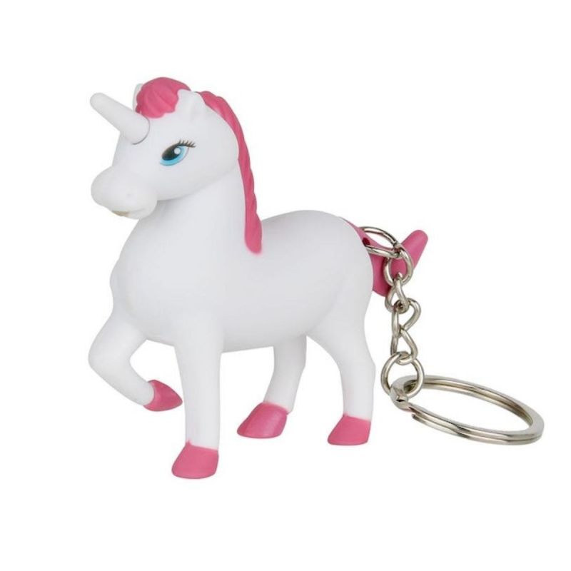 Porte-clés licorne blanc et rose avec sons et lumières intégrés