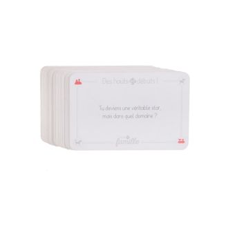 Jeu de 54 cartes à débat sur le thème "famille" en papier rouge et blanc