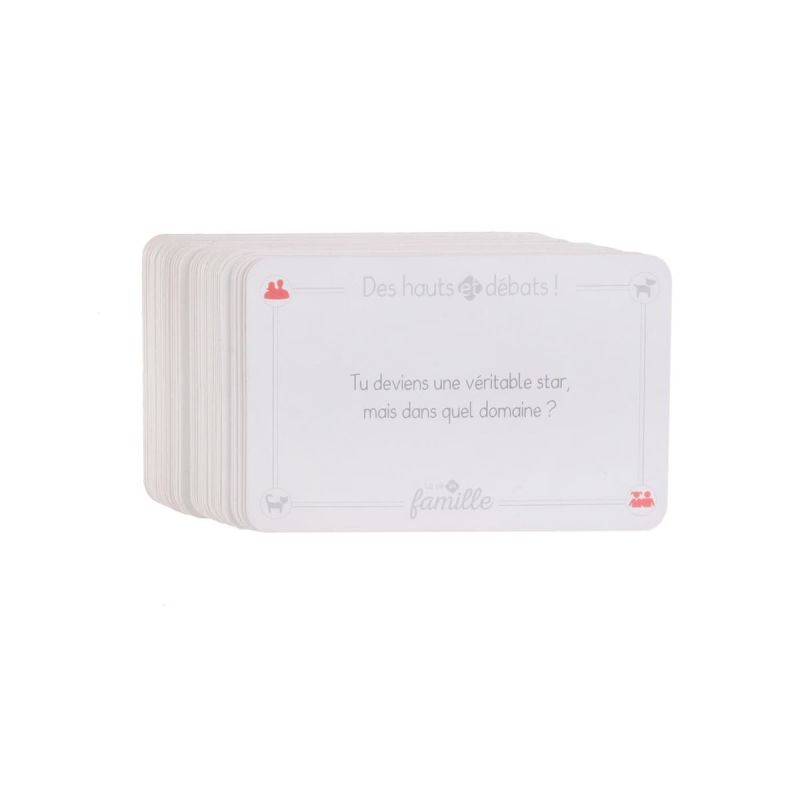 Jeu de 54 cartes à débat sur le thème "famille" en papier rouge et blanc Jeu de 54 cartes à débat sur le thème "famille" en papier rouge et blanc