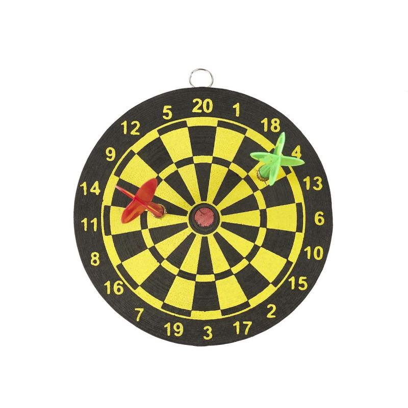 Jeu de mini fléchettes recto/verso jaune et noir avec 2 fléchettes Jeu de mini fléchettes recto/verso jaune et noir avec 2 fléchettes