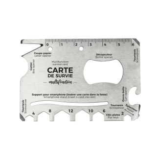 Carte de survie multifonction 16-en-1 en acier inoxydable argenté