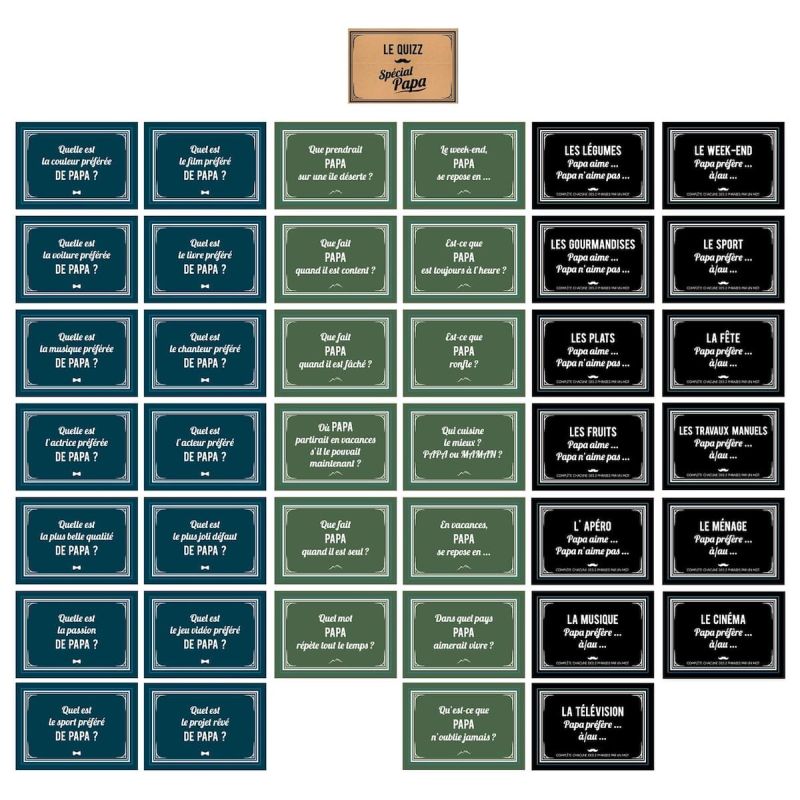 Jeu de quiz de 60 cartes sur le thème du meilleur papa Jeu de quiz de 60 cartes sur le thème du meilleur papa