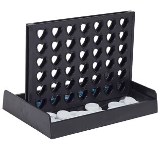 Jeu du 4 à la suite mini avec plateau noire et 42 jetons bleus en plastique