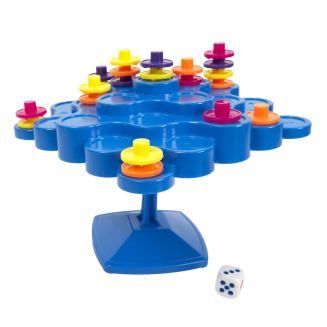 Jeu d’équilibre en plastique bleu avec 48 pièces multicolores et 1 dé inclus