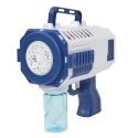 Pistolet à bulles à piles bleu et blanc avec plateau et tube de savon (75 ml)
