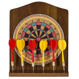 Jeu de fléchettes en bois sur pied avec ses 6 fléchettes jaunes et rouges incluses