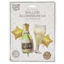 4 ballons en aluminium multicolores thème champagne (h.75cm)