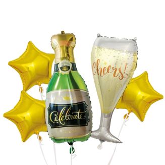 4 ballons en aluminium multicolores thème champagne (h.75cm)