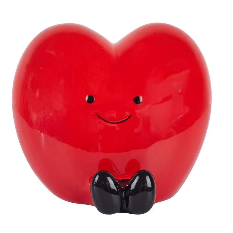 Tirelire cœur rouge style kawaii en céramique brillante Tirelire cœur rouge style kawaii en céramique brillante