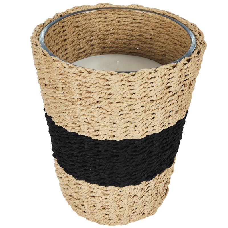 Bougie parfumée dans un panier Tressé (H23cm) senteur bois gingembre Bougie parfumée dans un panier Tressé (H23cm) senteur bois gingembre