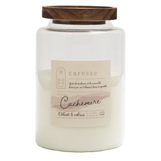 Bougie parfumée avec couvercle en acacia (H16,5 cm) senteur cachemire