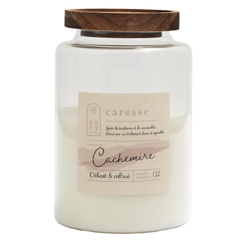 Bougie parfumée avec couvercle en acacia (H16,5 cm) senteur cachemire Bougie parfumée avec couvercle en acacia (H16,5 cm) senteur cachemire