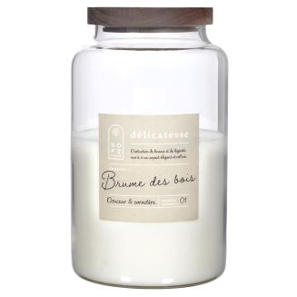 Bougie parfumée avec couvercle en acacia (H24 cm) senteur brume des bois