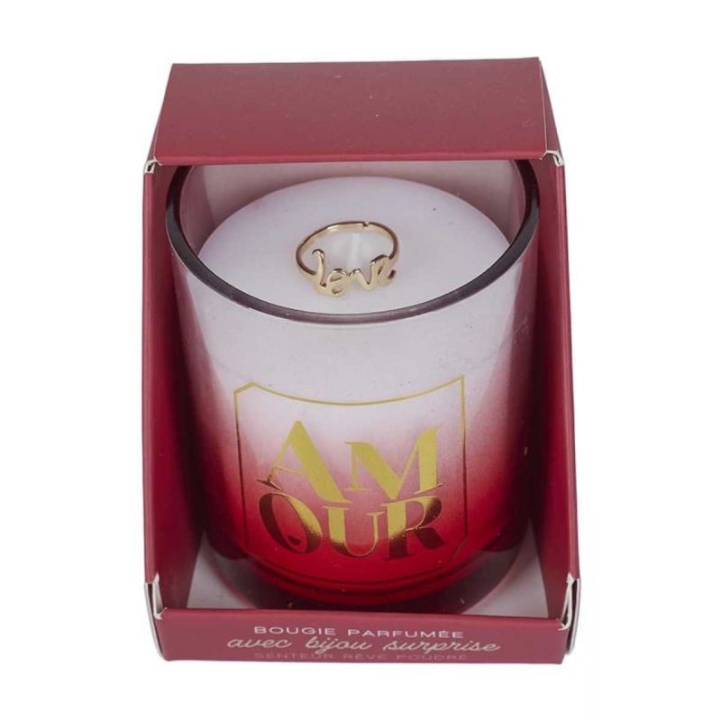 Bougie parfumée avec bague surprise (H8,4 cm) collection amour senteur rêve poudré Bougie parfumée avec bague surprise (H8,4 cm) collection amour senteur rêve poudré