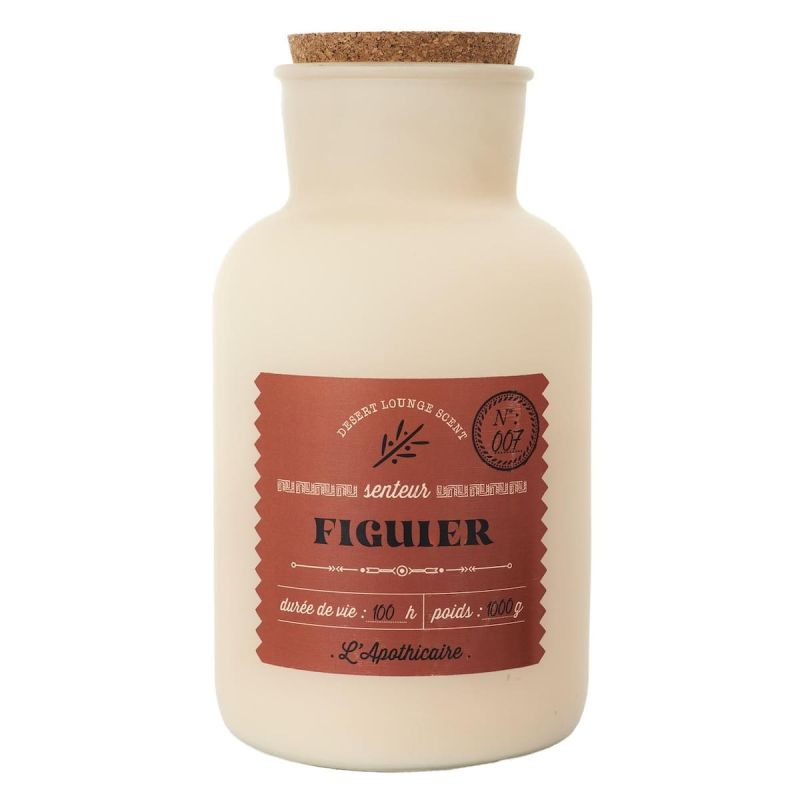 Bougie beige parfumée avec couvercle en liège (H27 cm) senteur figuier Bougie beige parfumée avec couvercle en liège (H27 cm) senteur figuier