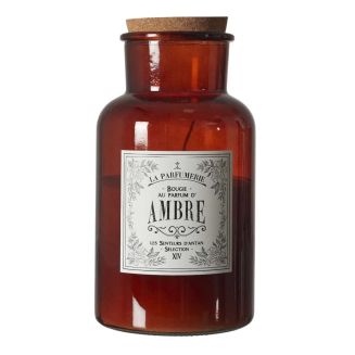 Bougie XXL en verre marron avec couvercle en liège senteur ambre (H25,5 cm)