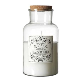 Bougie XXL en verre avec couvercle en liège senteur musc blanc (H25,5 cm)
