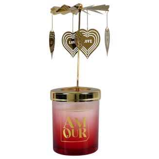 Bougie parfumée avec carousel de coeur (H16 cm) collection amour senteur rêve poudré