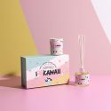 Coffret 1 bougie et un diffuseur d'ambiance kawaii parfums guimauve et vanille