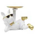 Vide-Poche bulldog couché blanc et or plateau servi