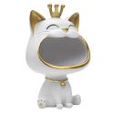 Vide-Poche chat bouche ouverte en polyrésine blanc et dorée
