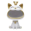 Vide-Poche chat bouche ouverte en polyrésine blanc et dorée
