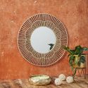 Miroir mural rond fleur imitation rotin (Ø50 cm)