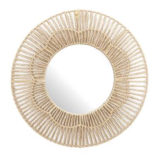 Miroir mural rond fleur imitation rotin (Ø50 cm)