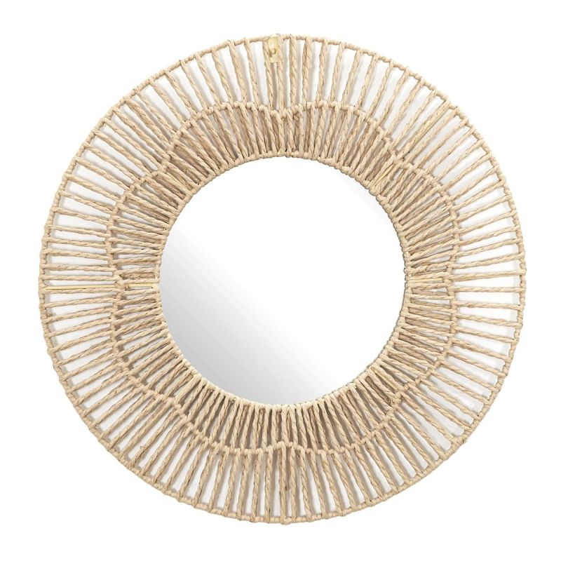 Miroir mural rond fleur imitation rotin (Ø50 cm)
