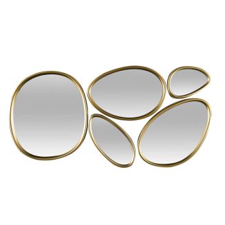 5 miroirs muraux décoratifs aux formes organiques avec contour doré