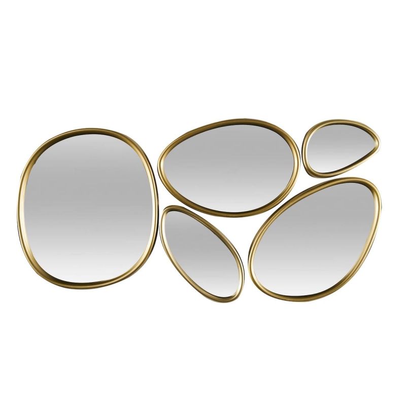 5 miroirs muraux décoratifs aux formes organiques avec contour doré