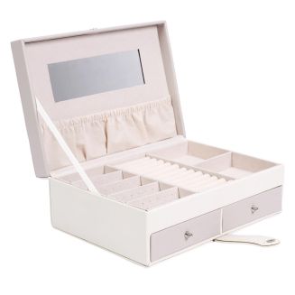 Boîte à bijoux blanche et rose en polyuréthane avec miroir et 2 tiroirs