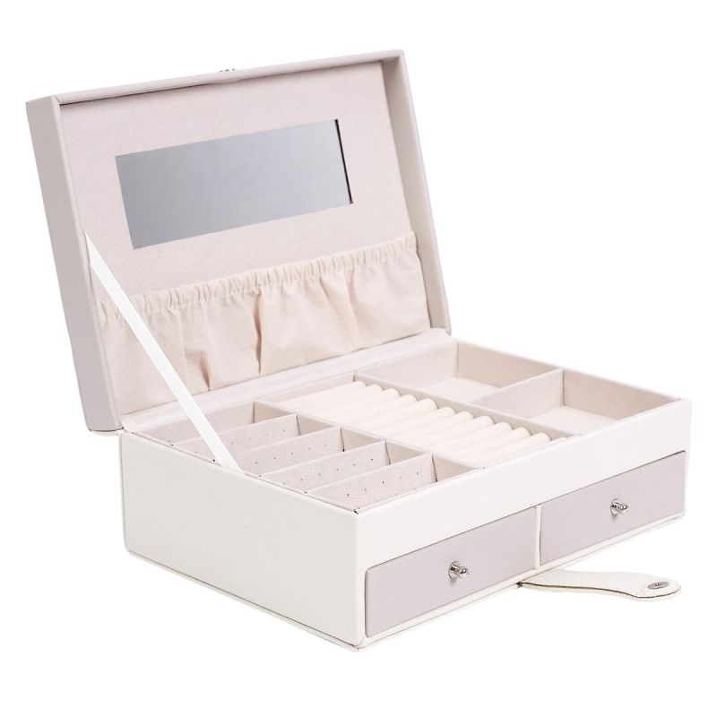 Boîte à bijoux blanche et rose en polyuréthane avec miroir et 2 tiroirs Boîte à bijoux blanche et rose en polyuréthane avec miroir et 2 tiroirs