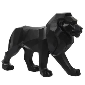 Statue lion noir style origami en polyrésine (L33 cm)