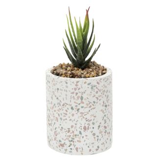 Plante grasse artificielle en polyéthylène dans un pot effet terrazzo