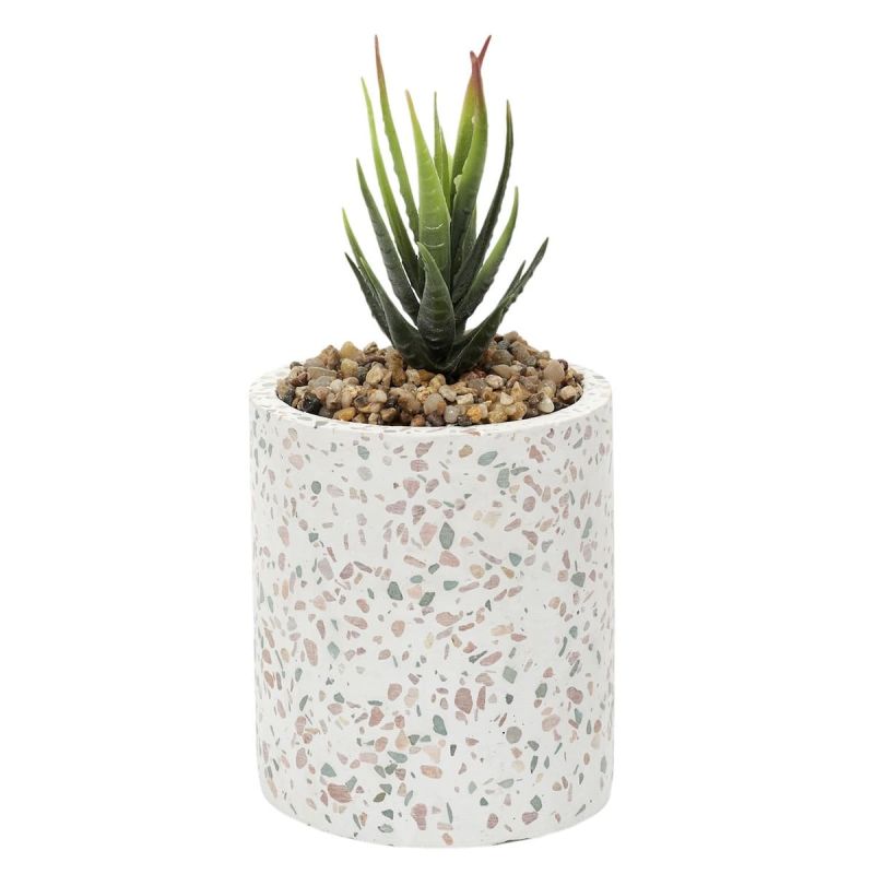 Plante grasse artificielle en polyéthylène dans un pot effet terrazzo Plante grasse artificielle en polyéthylène dans un pot effet terrazzo