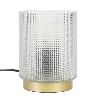 Lampe à poser en verre fumé embossé blanc socle doré